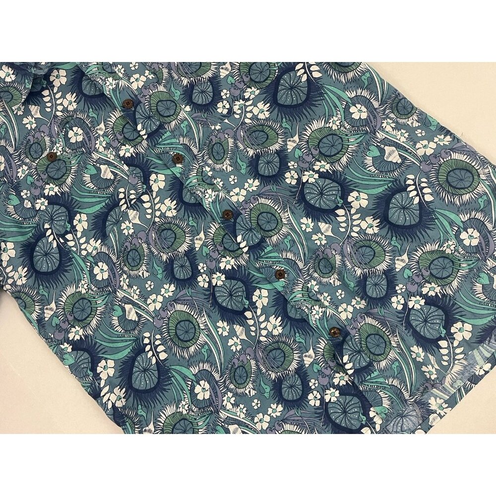 Patagonia Men's L Camp Shirt Seashell Shell Anenome Ocean Top Blue Green - Picture 2 of 8